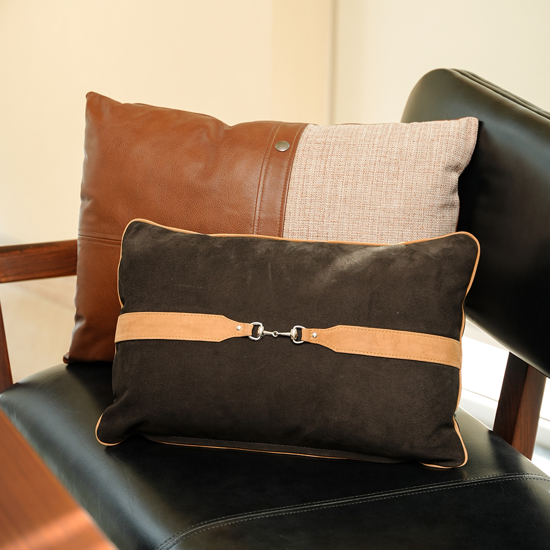Rustic Bit Cushion – Textured Charm in Leather | Leather Galleria