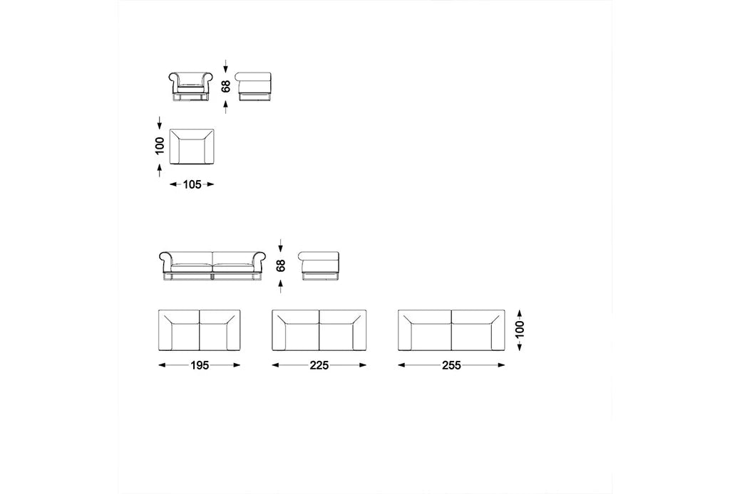 Measurements view Moxie - 3 Seater Sofa Series, offering stylish design and comfort for modern living spaces
